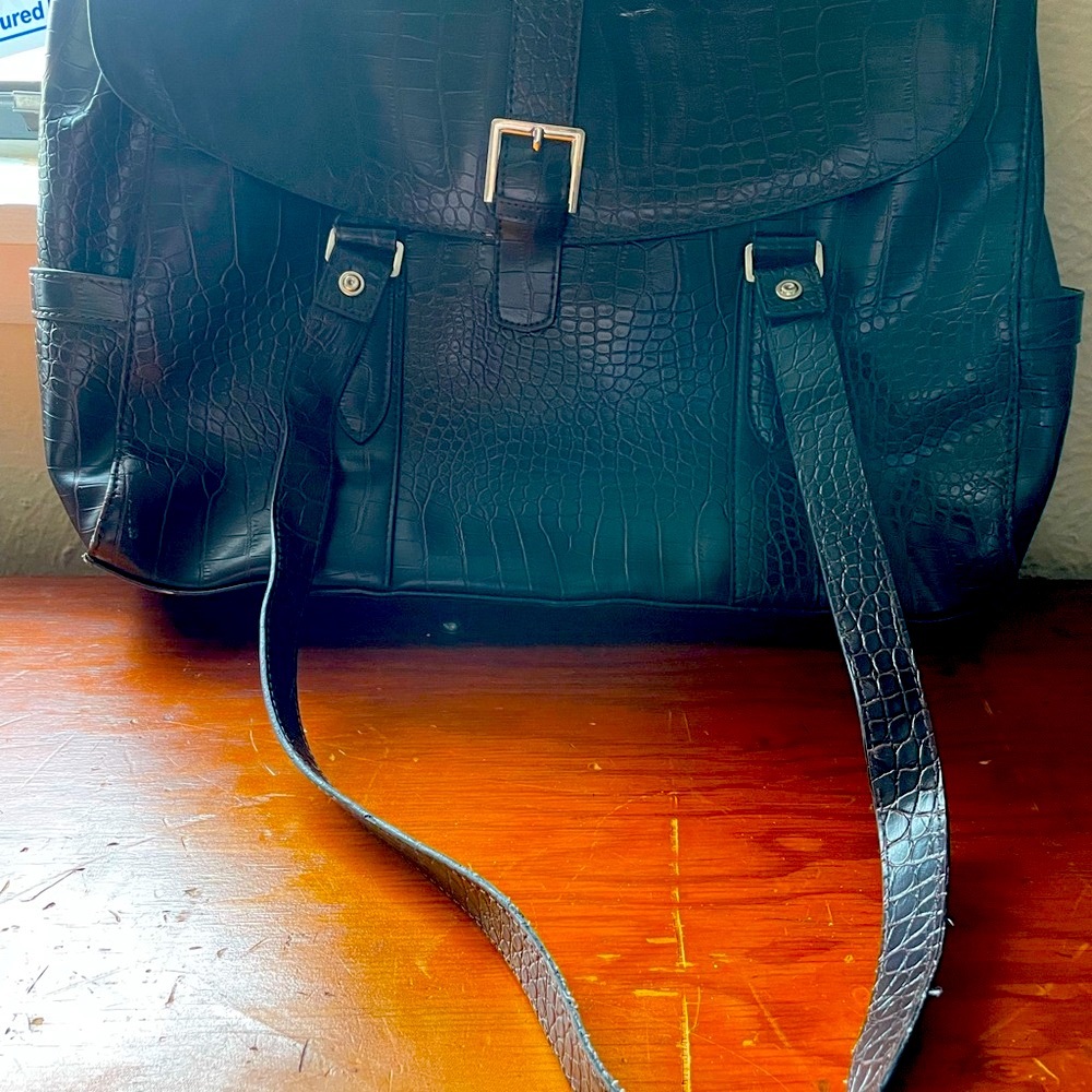 Black Croc Embossed Satchel Bag